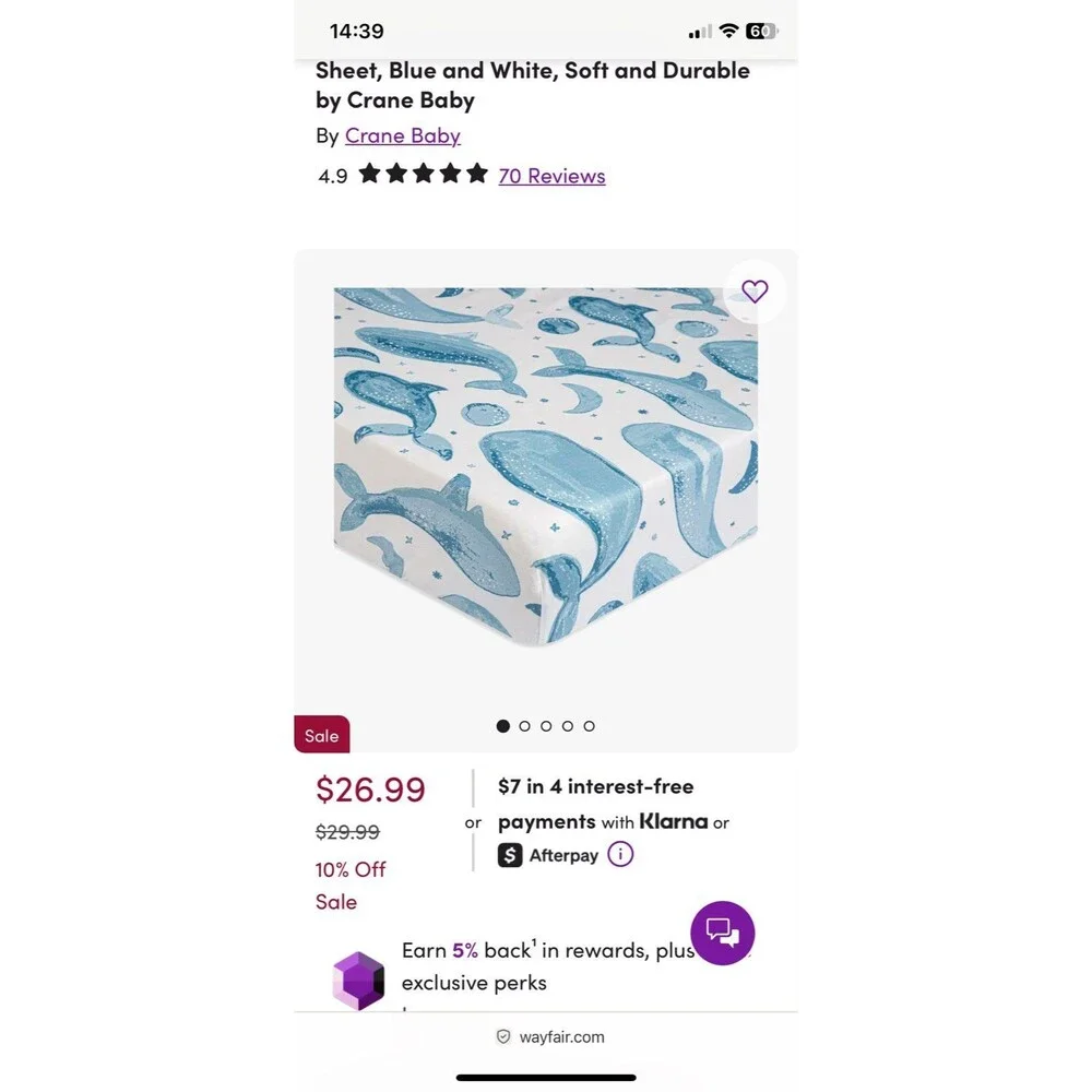 CRANE BABY crib sheet caspian whale